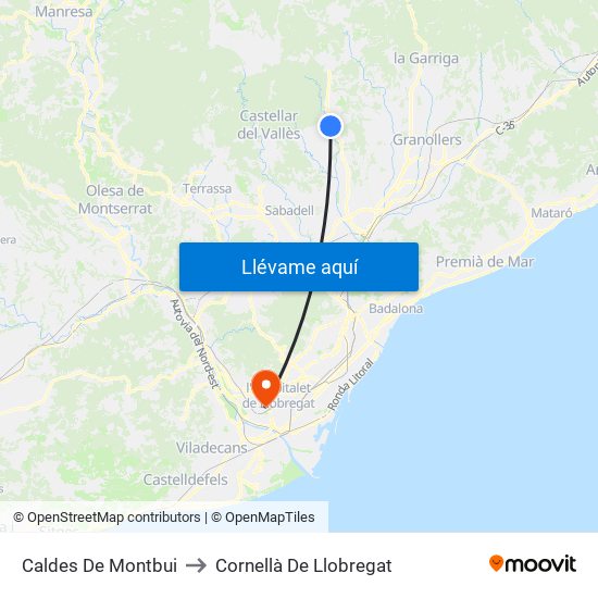 Caldes De Montbui to Cornellà De Llobregat map