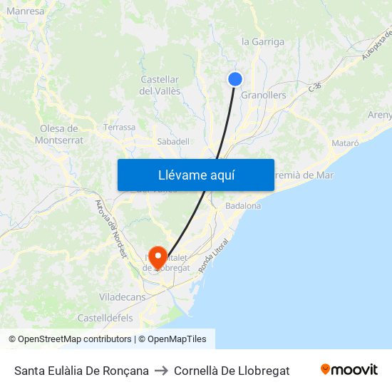 Santa Eulàlia De Ronçana to Cornellà De Llobregat map