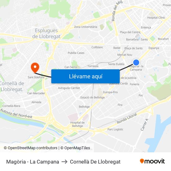 Magòria - La Campana to Cornellà De Llobregat map