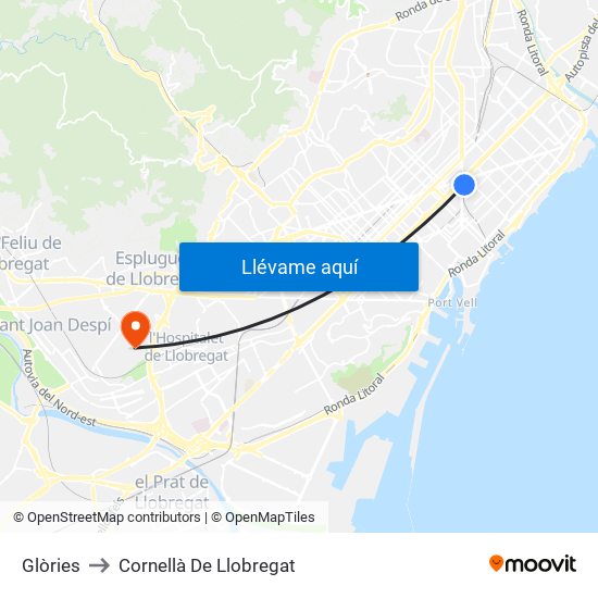 Glòries to Cornellà De Llobregat map