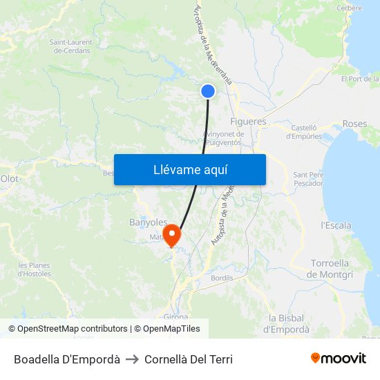 Boadella D'Empordà to Cornellà Del Terri map