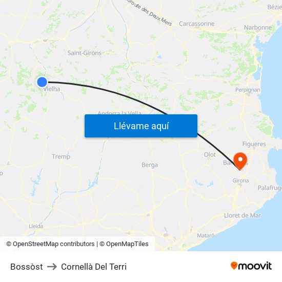 Bossòst to Cornellà Del Terri map