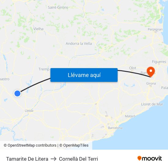 Tamarite De Litera to Cornellà Del Terri map
