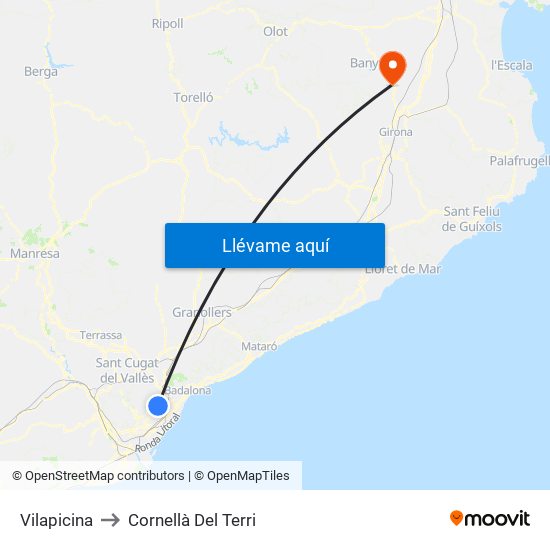 Vilapicina to Cornellà Del Terri map