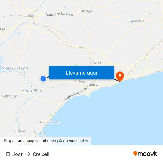 El Lloar to Creixell map