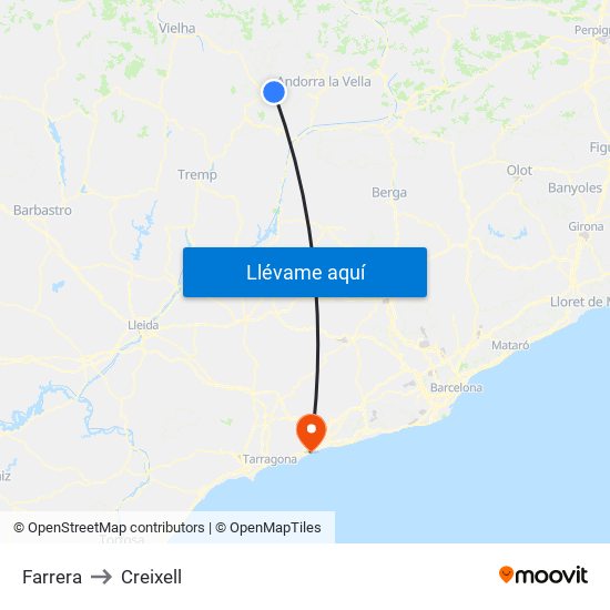 Farrera to Creixell map