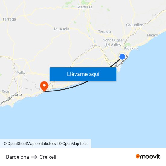 Barcelona to Creixell map