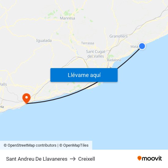 Sant Andreu De Llavaneres to Creixell map
