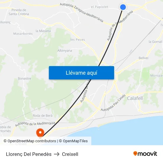 Llorenç Del Penedès to Creixell map