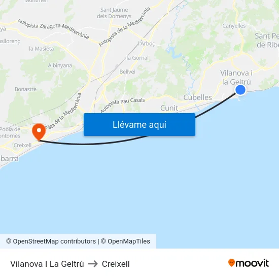 Vilanova I La Geltrú to Creixell map