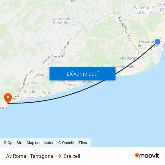Av Roma - Tarragona to Creixell map