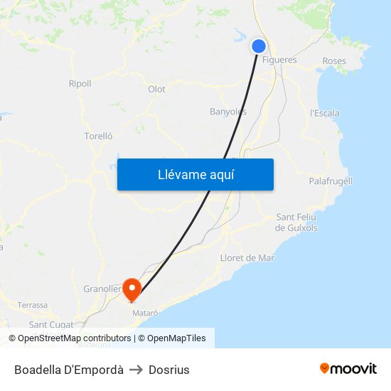 Boadella D'Empordà to Dosrius map