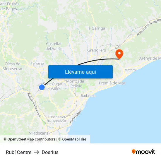 Rubí Centre to Dosrius map