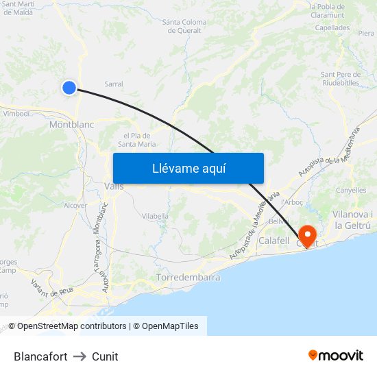 Blancafort to Cunit map