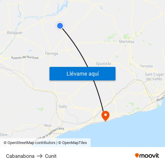 Cabanabona to Cunit map