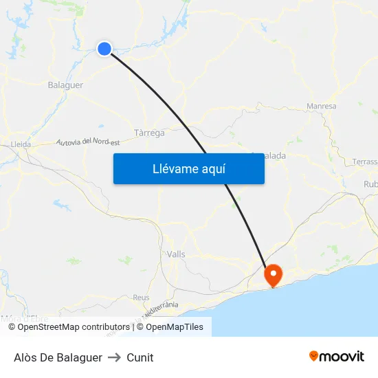 Alòs De Balaguer to Cunit map