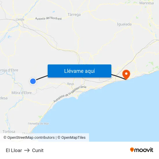 El Lloar to Cunit map
