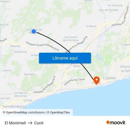 El Montmell to Cunit map