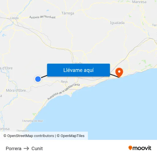 Porrera to Cunit map
