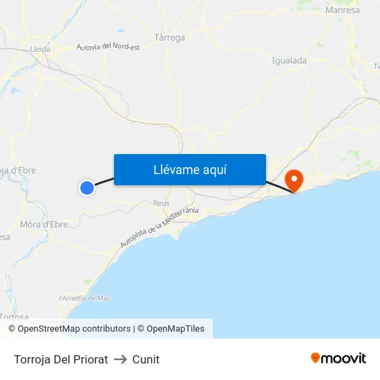 Torroja Del Priorat to Cunit map