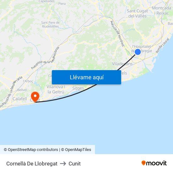 Cornellà De Llobregat to Cunit map