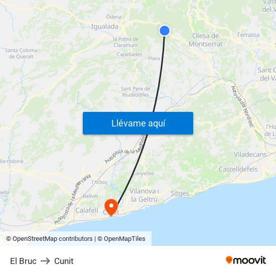 El Bruc to Cunit map
