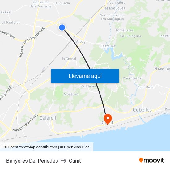 Banyeres Del Penedès to Cunit map