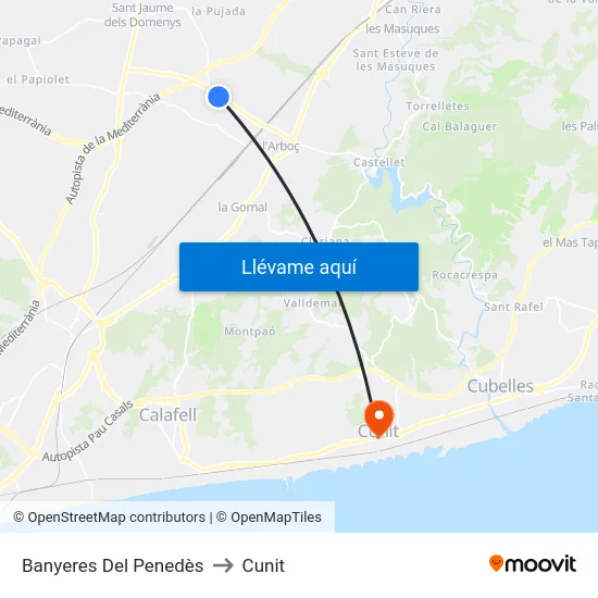 Banyeres Del Penedès to Cunit map