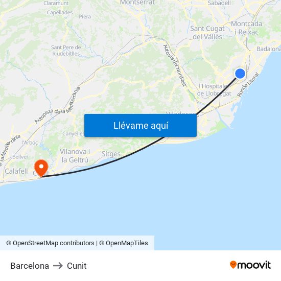 Barcelona to Cunit map