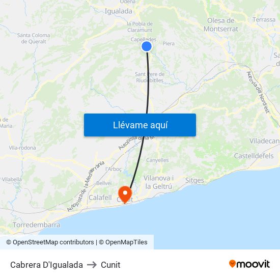 Cabrera D'Igualada to Cunit map