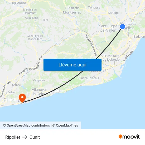 Ripollet to Cunit map