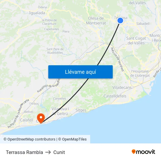 Terrassa Rambla to Cunit map