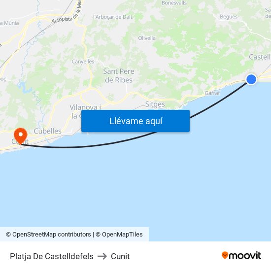 Platja De Castelldefels to Cunit map