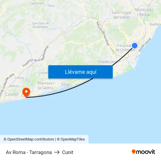 Av Roma - Tarragona to Cunit map