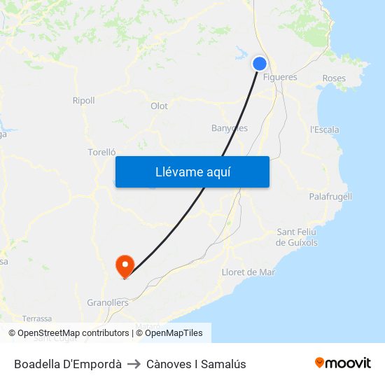 Boadella D'Empordà to Cànoves I Samalús map