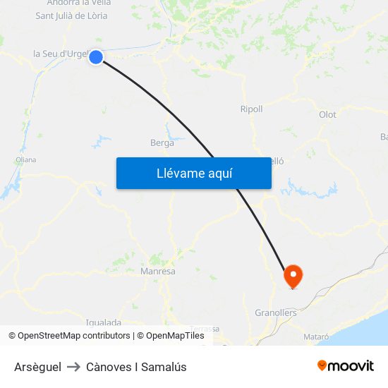 Arsèguel to Cànoves I Samalús map