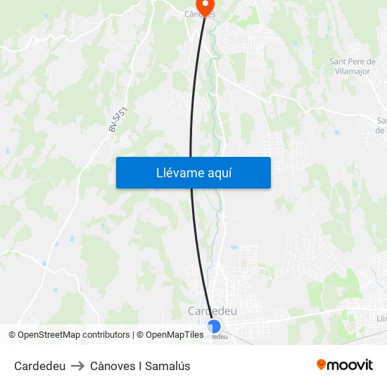 Cardedeu to Cànoves I Samalús map