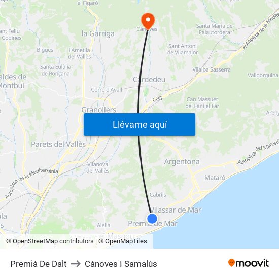 Premià De Dalt to Cànoves I Samalús map