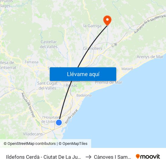 Ildefons Cerdà - Ciutat De La Justícia to Cànoves I Samalús map