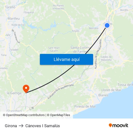 Girona to Cànoves I Samalús map