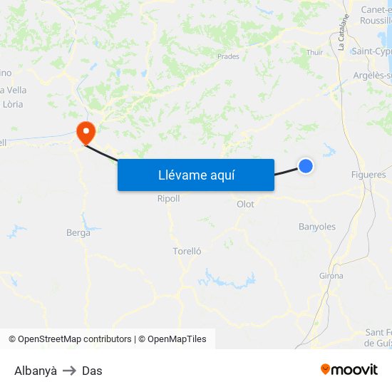 Albanyà to Das map
