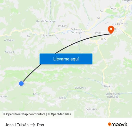 Josa I Tuixén to Das map