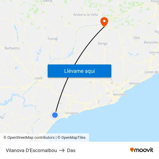 Vilanova D'Escornalbou to Das map
