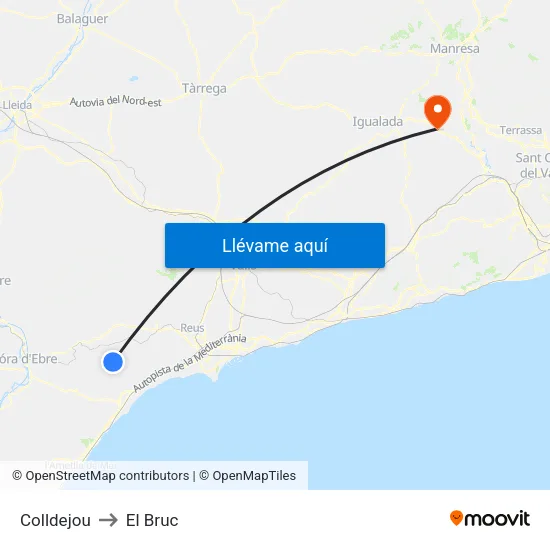 Colldejou to El Bruc map