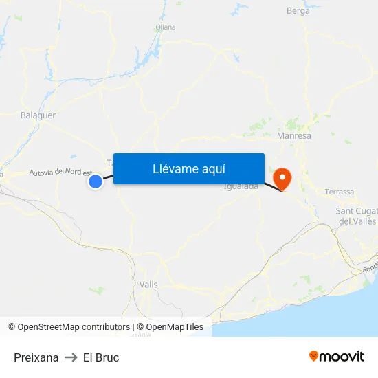Preixana to El Bruc map