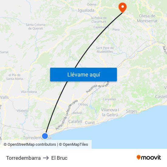 Torredembarra to El Bruc map