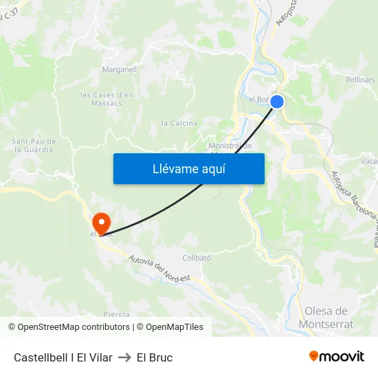 Castellbell I El Vilar to El Bruc map