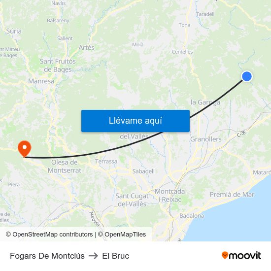 Fogars De Montclús to El Bruc map