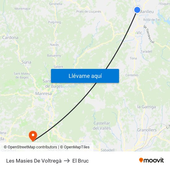 Les Masies De Voltregà to El Bruc map