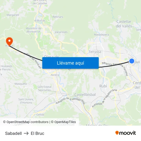 Sabadell to El Bruc map